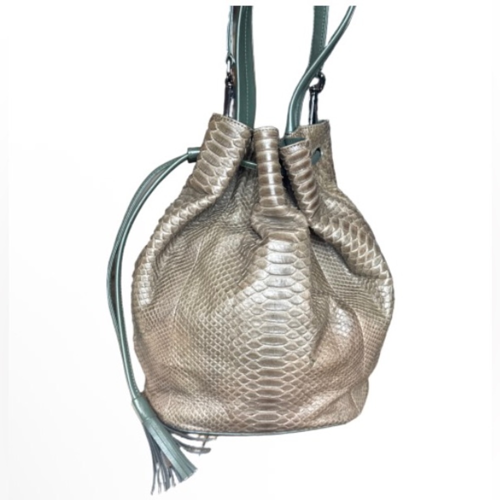 Byron New York Metallic Taupe genuine python drawstring  Bag